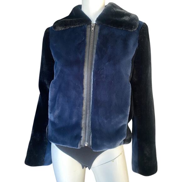 Bailey 44 Faux Fur Zip-Up Coat Black & Navy Women’s Size Small NWT - Picture 2 of 9